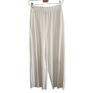 Dressed in LALA Small Cream Colored High-Waisted Wide Leg Ribbed Pants